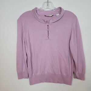 Perry Ellis Silk Cashmere Sweater Womens XL Lavender Rhinestone Buttons *REPAIR*